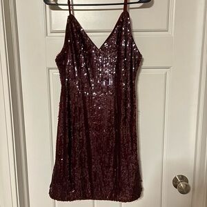 Maroon, sequined mini dress